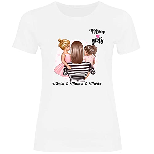 wowshirt Damen T-Shirt Geschenk Mama Personalisiert mit Namen Kinder Kind Sohn Tochter Geburtstag Muttertag Mom, Größe:L, Farbe:2 Töchter White von wowshirt