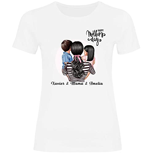 wowshirt Damen T-Shirt Geschenk Mama Personalisiert mit Namen Kinder Kind Sohn Tochter Geburtstag Muttertag Mom, Größe:M, Farbe:Sohn und Tochter White von wowshirt