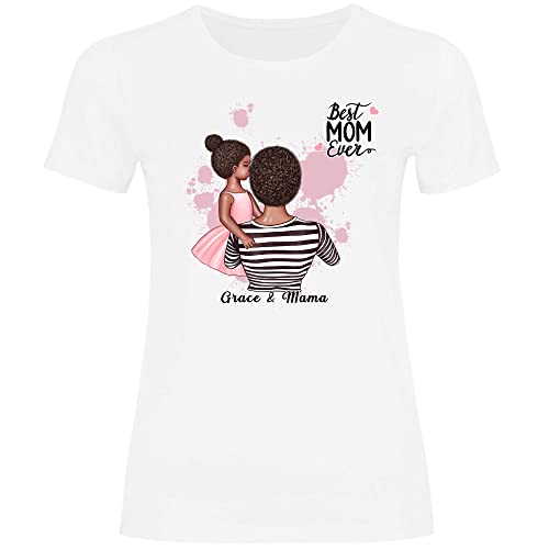 wowshirt Damen T-Shirt Geschenk Mama Personalisiert mit Namen Kinder Kind Sohn Tochter Geburtstag Muttertag Mom, Größe:M, Farbe:Tochter (Links) White von wowshirt