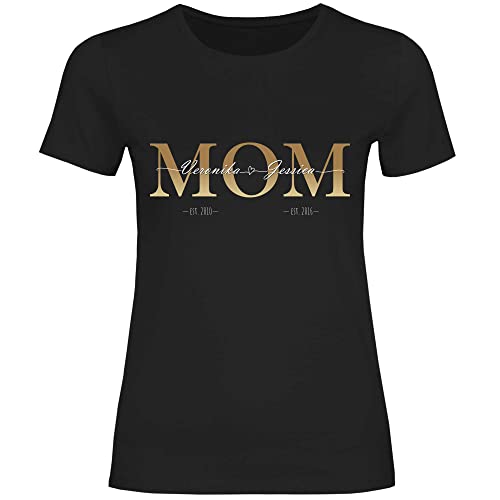 wowshirt Damen T-Shirt Personalisiertes Geschenk für Mama Kinder Namen und Geburtsjahr Mom Muttertag, Größe:3XL, Farbe:Black von wowshirt