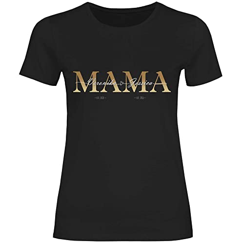 wowshirt Damen T-Shirt Personalisiertes Geschenk für Mama Kinder Namen und Geburtsjahr Muttertag, Größe:XXL, Farbe:Black von wowshirt