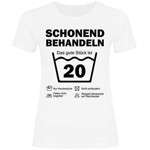 wowshirt Damen T-Shirt Schonend Behandeln Das Gute Stück Ist 20 Geschenk zum 20. Geburtstag 20 Jahre, Größe:L, Farbe:White von wowshirt