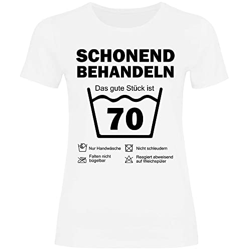 wowshirt Damen T-Shirt Schonend Behandeln Das Gute Stück Ist 70 Geschenk zum 70. Geburtstag 70 Jahre, Größe:L, Farbe:White von wowshirt