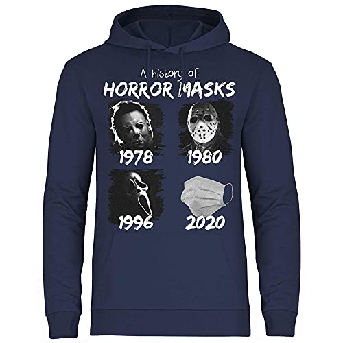 wowshirt Herren Hoodie A History of Horror Mask Halloween Purge Film Jason Serienmörder, Größe:L, Farbe:Deep Navy von wowshirt