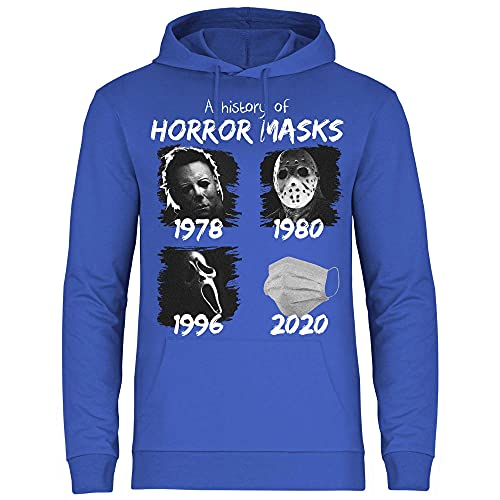 wowshirt Herren Hoodie A History of Horror Mask Halloween Purge Film Jason Serienmörder, Größe:XL, Farbe:Royal von wowshirt