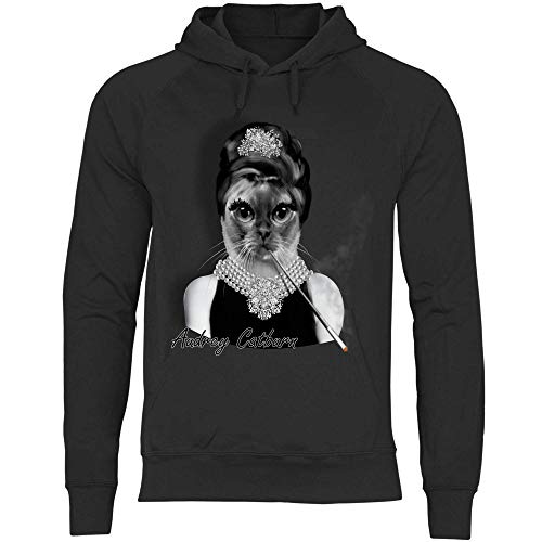 wowshirt Herren Hoodie Audrey Hepburn Hollywood Film Junkie Star Katze Parodie, Größe:S, Farbe:Black von wowshirt