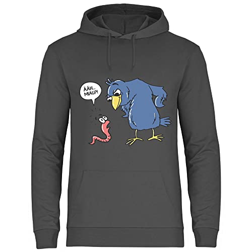 wowshirt Herren Hoodie Comic Äh MIAU Lustiger Spruch Vogel und Wurm, Größe:4XL, Farbe:Light Graphite von wowshirt