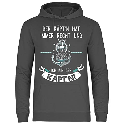 wowshirt Herren Hoodie Der Käpt'n Hat Immer Recht Ich Bin Der Kapitän Segeln Segler Skipper Angler Bootsfahrer, Größe:XL, Farbe:Light Graphite von wowshirt