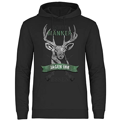 wowshirt Herren Hoodie Echte Männer Jagen Ihr Essen Geschenk für Jäger Jagd Zubehör, Größe:XL, Farbe:Black von wowshirt