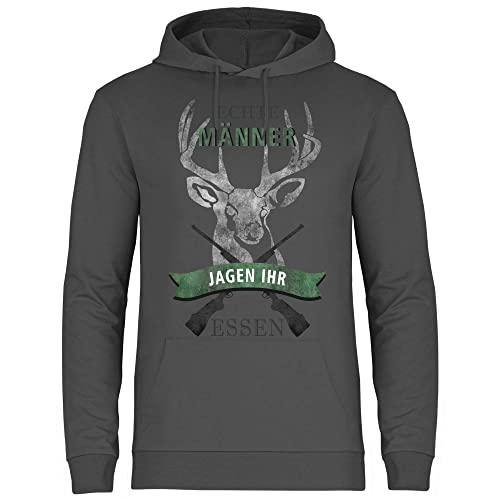 wowshirt Herren Hoodie Echte Männer Jagen Ihr Essen Geschenk für Jäger Jagd Zubehör, Größe:XL, Farbe:Light Graphite von wowshirt