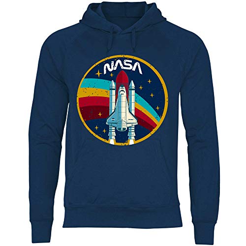 wowshirt Herren Hoodie Explorer-1 NASA Shuttle Rakete Weltall Raumfahrt Regenbogen Vintage, Größe:S, Farbe:Deep Navy von wowshirt