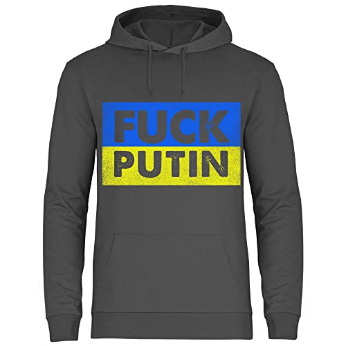 wowshirt Herren Hoodie Fuck Putin Ukrainische Flagge Gegen Putin Demo, Größe:XL, Farbe:Light Graphite von wowshirt