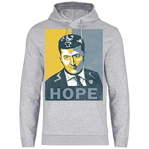 wowshirt Herren Hoodie Hope Selenskyj Selenski Ukraine Patriot Demo Ukrainische Flagge, Größe:L, Farbe:Heather Grey von wowshirt