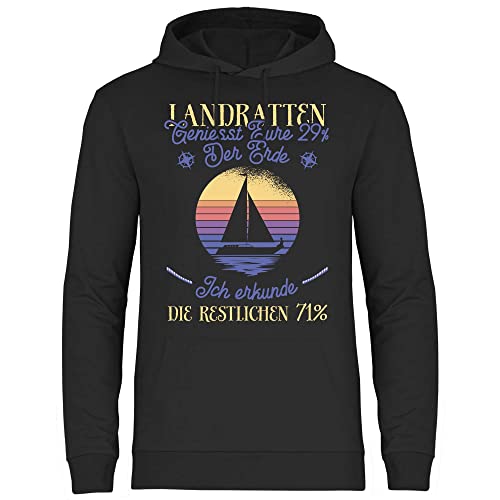 wowshirt Herren Hoodie Landratten Geniesst die Erde Segeln Segler Skipper Angler Bootsfahrer Kapitän, Größe:M, Farbe:Black von wowshirt