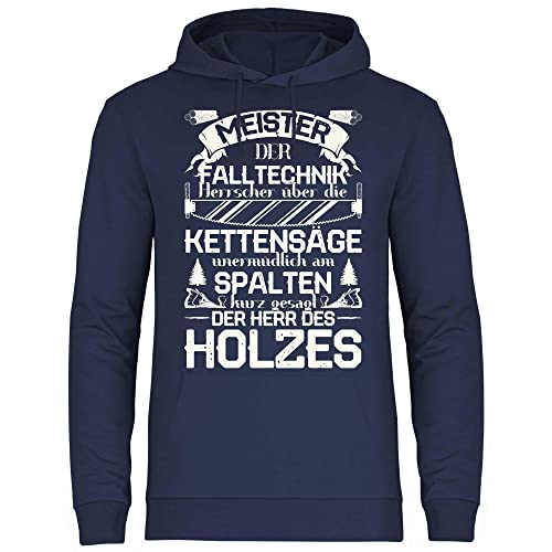 wowshirt Herren Hoodie Meister der Fälltechnik Herr des Holzes Kettensäge Holzarbeiter Holzfäller Förster, Größe:XL, Farbe:Deep Navy von wowshirt