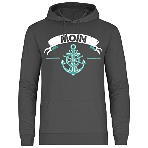 wowshirt Herren Hoodie Moin Plattdeutsch Nordsee Segeln Segler Skipper Angler Bootsfahrer Kapitän, Größe:M, Farbe:Light Graphite von wowshirt