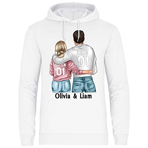 wowshirt Herren Hoodie Personalisiert mit Namen Jahrestag Hochzeitstag Geschenk für Pärchen Freund und Freundin Individuelle Pärchen Valentinstag, Größe:M, Farbe:White von wowshirt