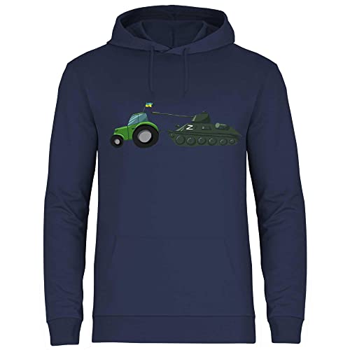 wowshirt Herren Hoodie Selenskyj Ukrainische Flagge Ukraine Traktor Schleppt T-72 Panzer, Größe:L, Farbe:Deep Navy von wowshirt