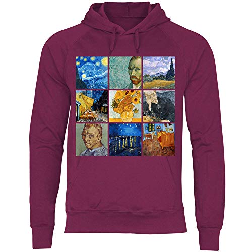 wowshirt Herren Hoodie Sternennacht Gemälde Kunst Künstler Maler Van Gogh, Größe:M, Farbe:Burgundy von wowshirt