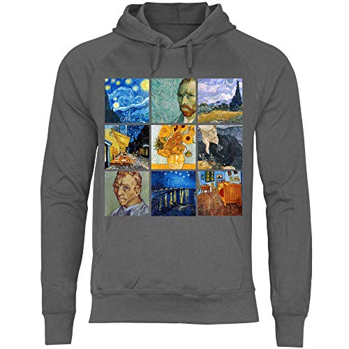 wowshirt Herren Hoodie Sternennacht Gemälde Kunst Künstler Maler Van Gogh, Größe:M, Farbe:Light Graphite von wowshirt