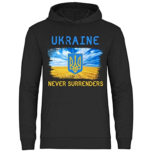 wowshirt Herren Hoodie Ukraine Never Surrenders Selenskyj Ukrainische Flagge Demo, Größe:M, Farbe:Black von wowshirt