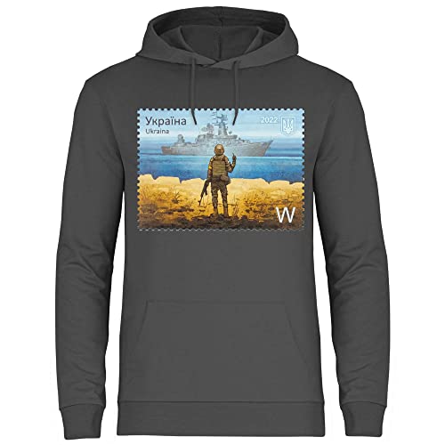 wowshirt Herren Hoodie Ukrainische Flagge Ukraine Briefmarke Soldat Stinkefinger Demo, Größe:L, Farbe:Light Graphite von wowshirt