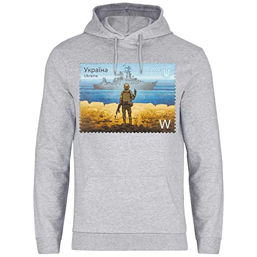 wowshirt Herren Hoodie Ukrainische Flagge Ukraine Briefmarke Soldat Stinkefinger Demo, Größe:XXL, Farbe:Heather Grey von wowshirt