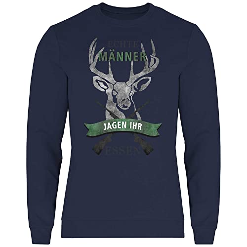 wowshirt Herren Sweatshirt Echte Männer Jagen Ihr Essen Geschenk für Jäger Jagd Zubehör, Größe:4XL, Farbe:Deep Navy von wowshirt