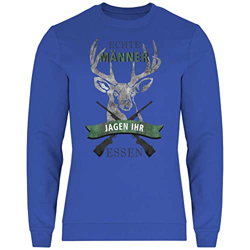 wowshirt Herren Sweatshirt Echte Männer Jagen Ihr Essen Geschenk für Jäger Jagd Zubehör, Größe:L, Farbe:Royal von wowshirt