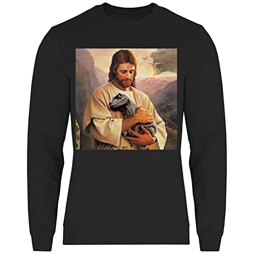 wowshirt Herren Sweatshirt Jesus Hält Dino Dinosaur Atheist Atheismus Nerd Geek, Größe:3XL, Farbe:Black von wowshirt