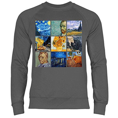 wowshirt Herren Sweatshirt Sternennacht Gemälde Kunst Künstler Maler Van Gogh, Größe:M, Farbe:Light Graphite von wowshirt