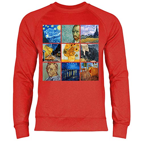 wowshirt Herren Sweatshirt Sternennacht Gemälde Kunst Künstler Maler Van Gogh, Größe:M, Farbe:Red von wowshirt