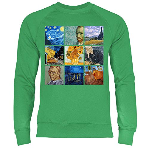 wowshirt Herren Sweatshirt Sternennacht Gemälde Kunst Künstler Maler Van Gogh, Größe:S, Farbe:Kelly Green von wowshirt