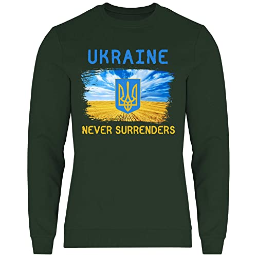 wowshirt Herren Sweatshirt Ukraine Never Surrenders Selenskyj Ukrainische Flagge Demo, Größe:L, Farbe:Bottle Green von wowshirt
