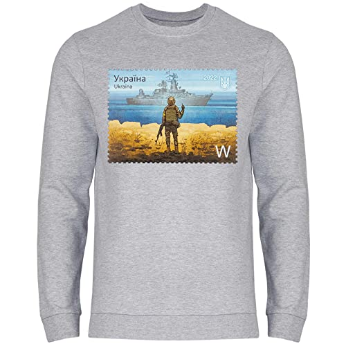 wowshirt Herren Sweatshirt Ukrainische Flagge Ukraine Briefmarke Soldat Stinkefinger Demo, Größe:L, Farbe:Heather Grey von wowshirt