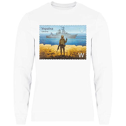 wowshirt Herren Sweatshirt Ukrainische Flagge Ukraine Briefmarke Soldat Stinkefinger Demo, Größe:XL, Farbe:White von wowshirt