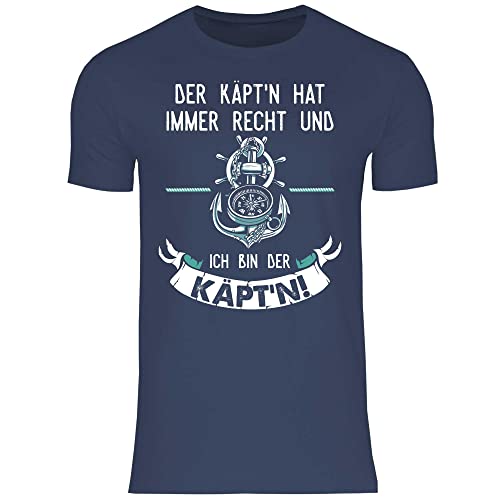 wowshirt Herren T-Shirt Der Käpt'n Hat Immer Recht Ich Bin Der Kapitän Segeln Segler Skipper Angler Bootsfahrer, Größe:XL, Farbe:Navy von wowshirt