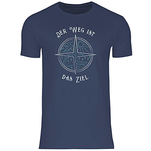 wowshirt Herren T-Shirt Der Weg ist das Ziel Kompass Wanderer Bergsteiger Hiker Hiking, Größe:L, Farbe:Navy von wowshirt