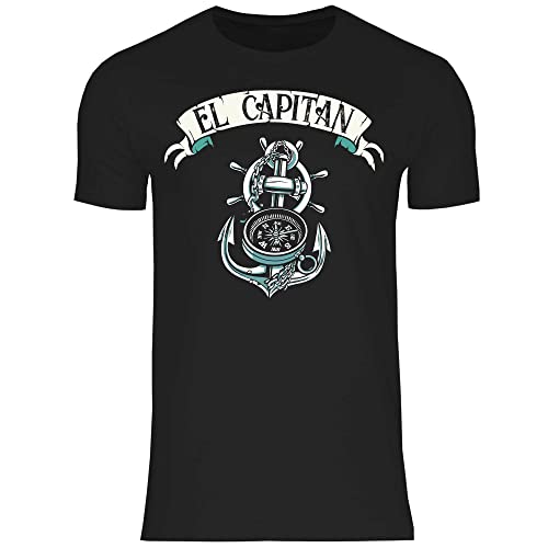 wowshirt Herren T-Shirt EL Capitan Kapitän Segeln Segler Skipper Angler Geschenk für Bootsfahrer Kompass, Größe:L, Farbe:Black von wowshirt