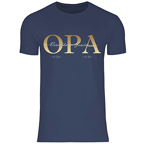 wowshirt Herren T-Shirt Personalisiertes Geschenk für Opa Kinder Namen und Geburtsjahr Vatertag, Größe:M, Farbe:Navy von wowshirt