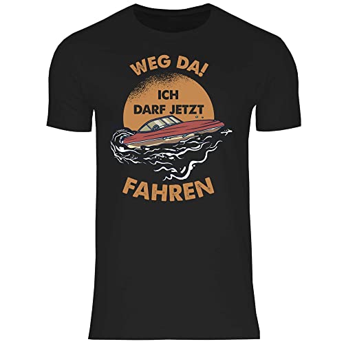 wowshirt Herren T-Shirt Weg Da Ich Darf Jetzt Fahren Skipper Angler Bootsfahrer Kapitän Motorboot, Größe:L, Farbe:Black von wowshirt