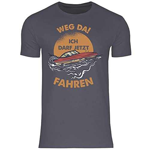 wowshirt Herren T-Shirt Weg Da Ich Darf Jetzt Fahren Skipper Angler Bootsfahrer Kapitän Motorboot, Größe:L, Farbe:Dark Grey (Solid) von wowshirt