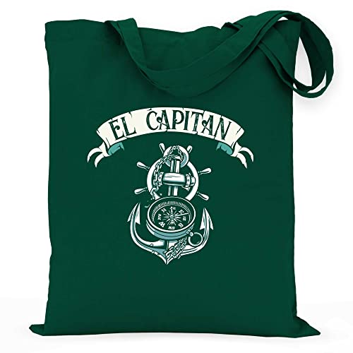 wowshirt Stoffbeutel Jutebeutel El Capitan Kapitän Segeln Segler Skipper Angler Geschenk für Bootsfahrer Kompass, Farbe:Bottle Green von wowshirt