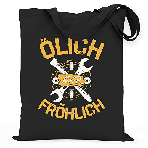 wowshirt Stoffbeutel Jutebeutel Ölich aber Fröhlich Werkstatt KFZ-Mechaniker Mechatroniker Garage, Farbe:Black von wowshirt