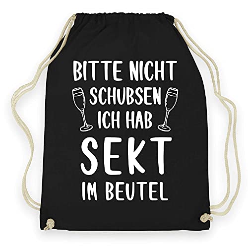 wowshirt Turnbeutel Bitte Nicht Schubsen ich Hab Sekt im Beutel Festival Party Feiern, Farbe:Black von wowshirt