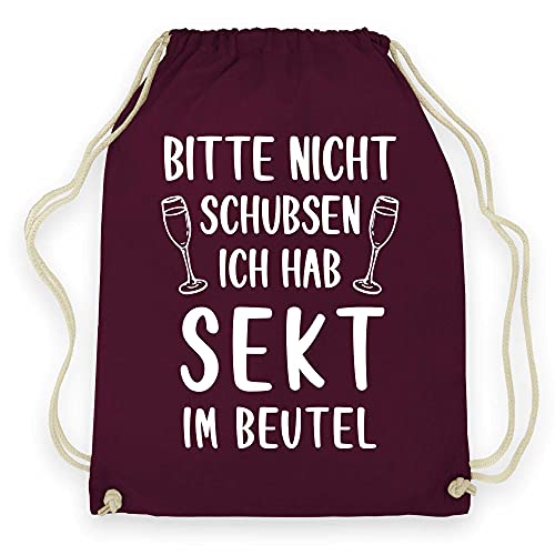 wowshirt Turnbeutel Bitte Nicht Schubsen ich Hab Sekt im Beutel Festival Party Feiern, Farbe:Burgundy von wowshirt