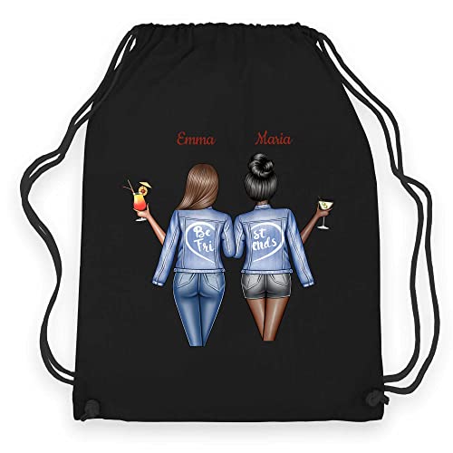 wowshirt Turnbeutel Gymsack Personalisiert Geschenke für Beste Freundin zum Geburtstag BFF Individuell, Farbe:Black Black von wowshirt