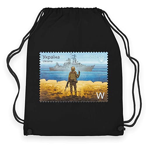 wowshirt Turnbeutel Gymsack Ukrainische Flagge Ukraine Briefmarke Soldat Stinkefinger Demo, Farbe:Black Black von wowshirt