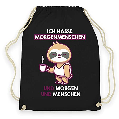 wowshirt Turnbeutel Ich Hasse Morgenmenschen Morgen Menschen Kaffee Faultier, Farbe:Black von wowshirt