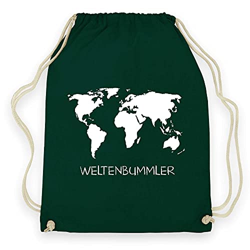 wowshirt Turnbeutel Weltenbummler Nomaden Wanderlust Glücksritter Travel Blogger, Farbe:Bottle Green von wowshirt